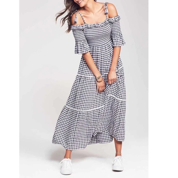 Faherty • Sylvie Maxi Gingham Dress in Navy Blue and White - Picture 1 of 8